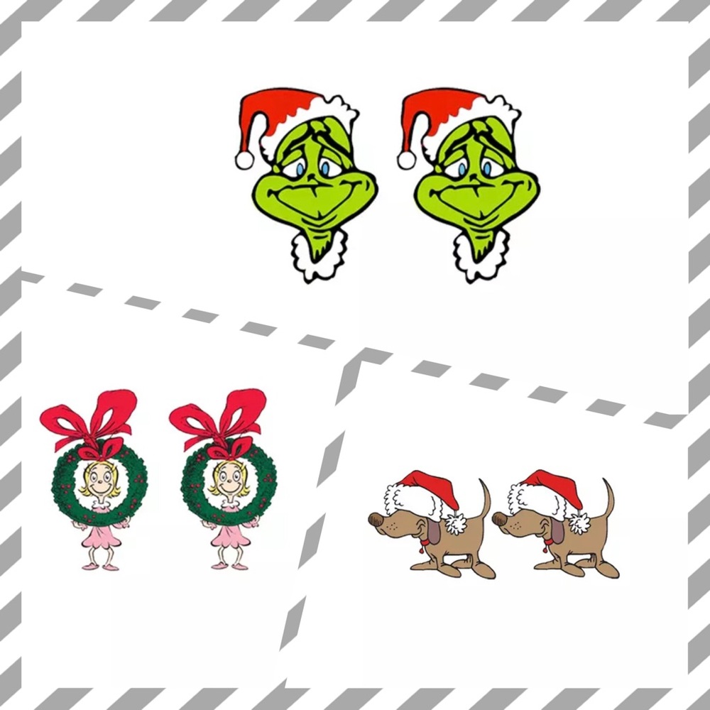 The Grinch Cartoon Stud Earring Set NWT